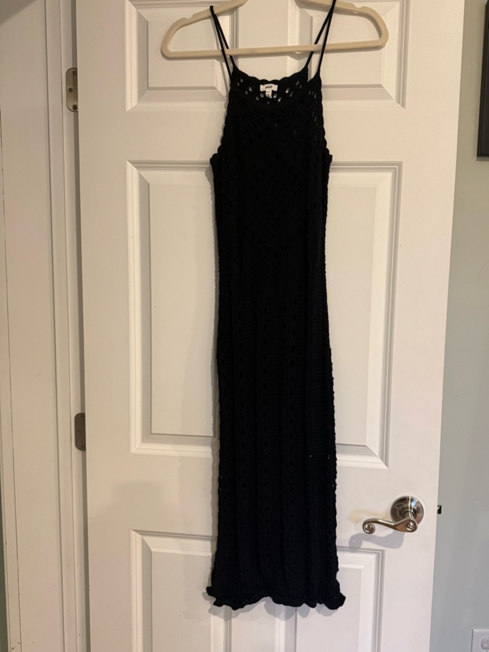 Aerie Black Crochet Knit Midi Dress – Open Knit Boho Beach Cover-Up – Size M